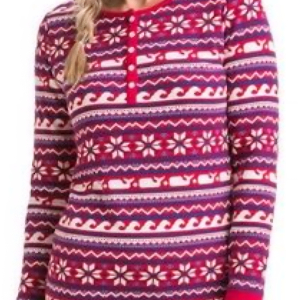 Vineyard Vines Women's Red and Blue Patterned Pajama Top Size XL